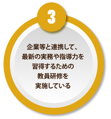 企業等と連携して、最新の実務や指導力を習得するための教員研修を実施している